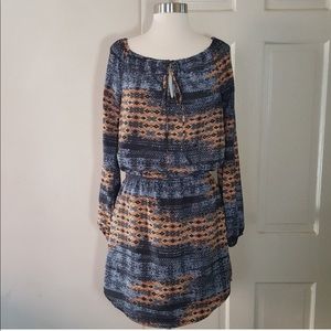 Wayf Aztec Print Long Sleeve Mini Dress